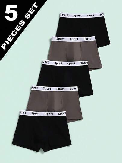 5pcs/Pack Teen Boys' Underwear, Graphic Waistband, Casual Sports Briefs, All Season