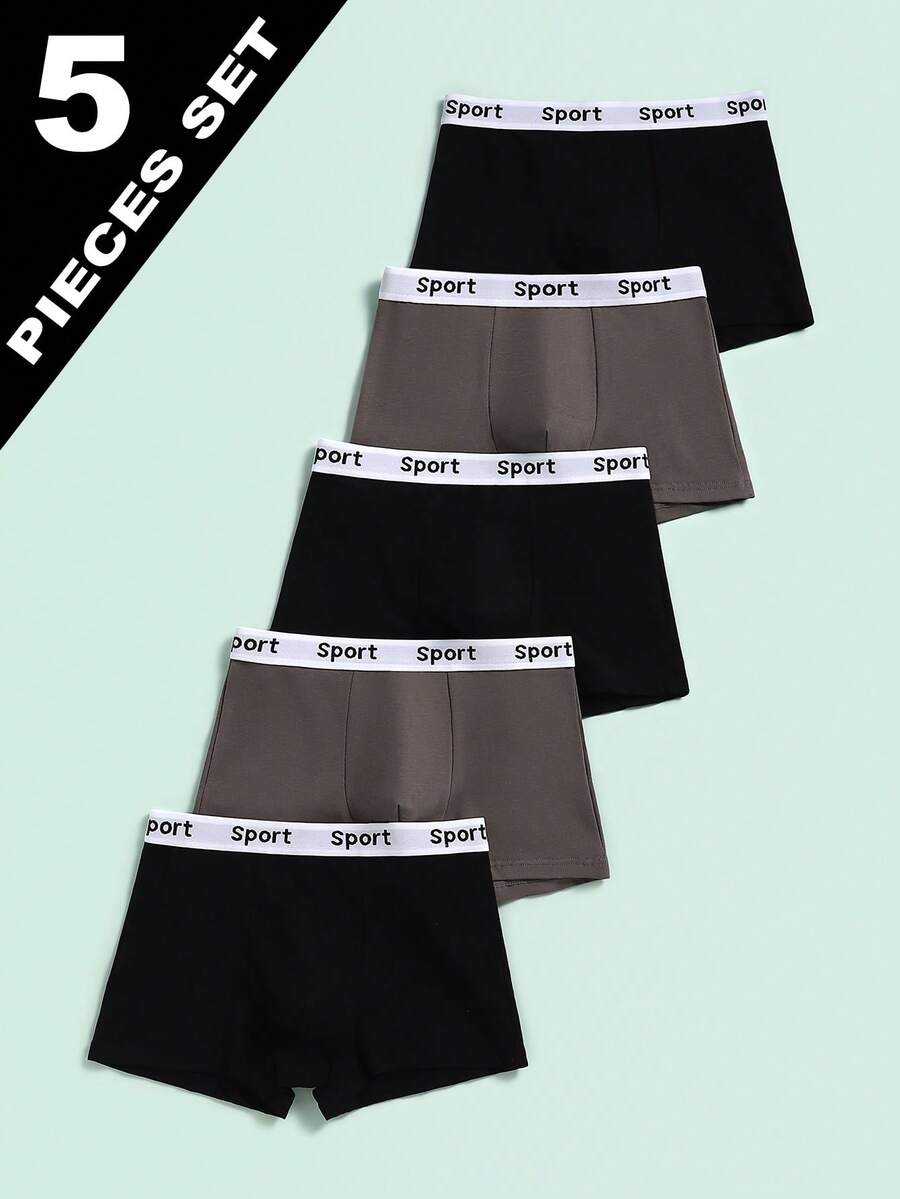 5pcs/Pack Teen Boys' Underwear, Graphic Waistband, Casual Sports Briefs, All Season