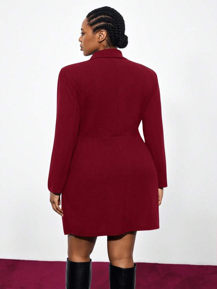 SHEIN Maija Plus Size Women's Deep V-Neck Ruched Design Long Sleeve Dress, Urban Commute Business Casual ElegantBlazer Dress For Women Wrap Dress Women Stretchy Dresses Spring To Summer Spring Outfit Womenvalentine's Day Carnival Fasching Women Costume Party Beach Wedding Vacation Casual