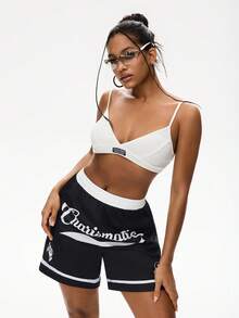 SHEIN EZwear Sports Bra Set With Racing Style Design For Women - Black and White - View 4