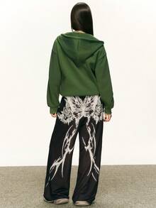 Rina Fox 女士蝴蝶印花松紧腰宽松阔腿休闲裤 - 黑色 - 查看 5