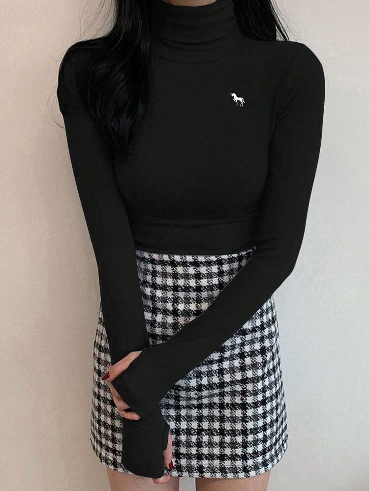 Women's Turtleneck Tight Fitted Thermal Lined T-Shirt