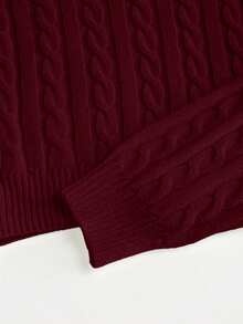 SHEIN Franclia Pulover tricotat răsucit pentru femei, la modă casual, minimalist, versatil, pentru naveta, cu guler înalt, mânecă tip lanternă, toamnă/iarnă