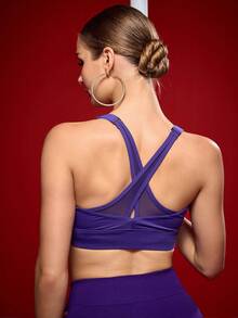 Menodora SHEIN Sport 女士可调节肩带纯色日常健身运动文胸 - Bold Plum - 查看 2