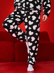 Notgurli 男士心形图案毛绒睡裤，情人节 - 黑色 - 查看 7