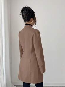 SHEIN Tall 女款休閒立領羊毛混紡修身長版夾克外套，女款長版大衣西裝外套裙，適合高個女性 - 摩卡棕 - 查看 2