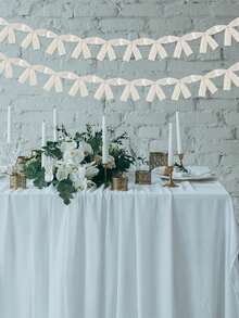1pc Bow Streamer Backdrop Decoration Banner, Romantic Ballerina Princess Style Photo Props, Suitable For Valentine's Day, Single Lady Birthday Party, Wedding Bow Garland Streamer - Beige - View 3