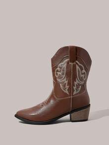 Styleloop Women's Mid-Calf Boots, Suitable For Holiday, BOHO, Retro American, Bohemian, Western Style, Music Festival, Party, Christmas, Halloween - Brown - View 3