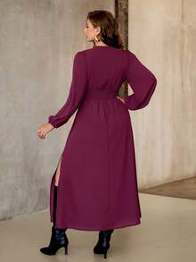 Roveilla Vestido maxi de manga larga con abertura lateral, talle alto con pliegues y ajuste en la cintura, estilo cruzado, elegante y vintage, apropiado para oficina, casual, fiesta, Halloween, Navidad, Acción de Gracias, tarde de té, Año Nuevo, para mujer de talla grande, color rojo Angola