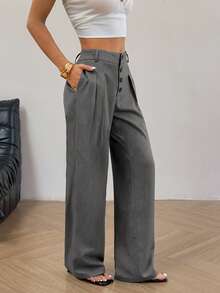 Flirla Pantalon décontracté de couleur unie pour femmes - Gris pâle - Voir 5