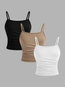 SHEIN 3 pièces/set Débardeur tout-aller pour jeunes filles, tenue polyvalente décontractée et pour le quotidien - Multicolore - Voir 1