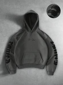 PAVTROS Men's Letter Print Long Sleeve Pocket Casual Hoodie New York Hoodie Streetwear Hoodie Graphic Sleeve Hoodie Mens Hoodie Hoodie Grey - Dark Grey - View 3