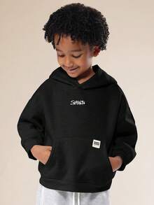 SUMWON 男童连帽卫衣，眼睛印花设计，长袖套头衫，休闲秋冬街头风度假装 - 黑與白 - 查看 4