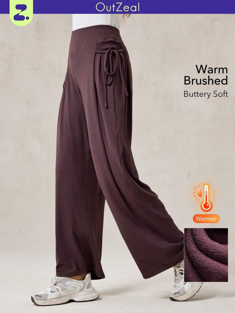 OutZeal Pantalones deportivos de pierna recta con cintura alta, bolsillos y cordón, cepillados y cálidos para mujer, para otoño e invierno