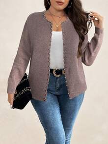 SHEIN Clasi Große Größen Lässig Perlen Verzierung Strickjacke, Herbst/Winter