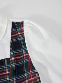 SHEIN ChillGRL Streecool 儿童/青少年复古格子拼布二合一短款长袖 Y2K 衬衫配领带，适合所有季节的休闲通勤穿着 - 彩色 - 查看 8