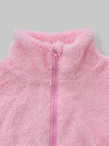 SHEIN ChillGRL 2件組 青少年女孩粉色柔軟抓絨高領夾克與工裝口袋褲套裝 冬季校園 Y2K 80年代休閒街頭風 秋季穿搭 - 粉色 - 查看 4