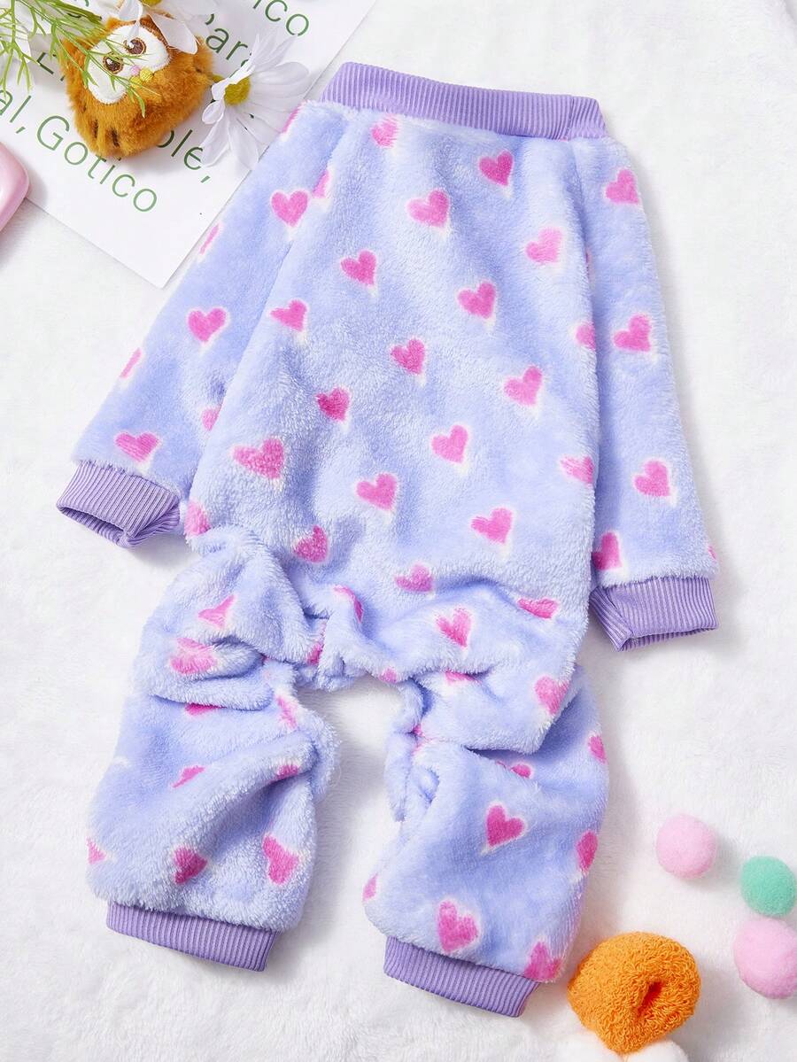 PETSIN 1pc Rose Red Love Printed Pet Jumpsuit Light Purple Autumn And Winter Flannel Warm And Comfortable Pet Warm Clothes - Multicolor - View 1