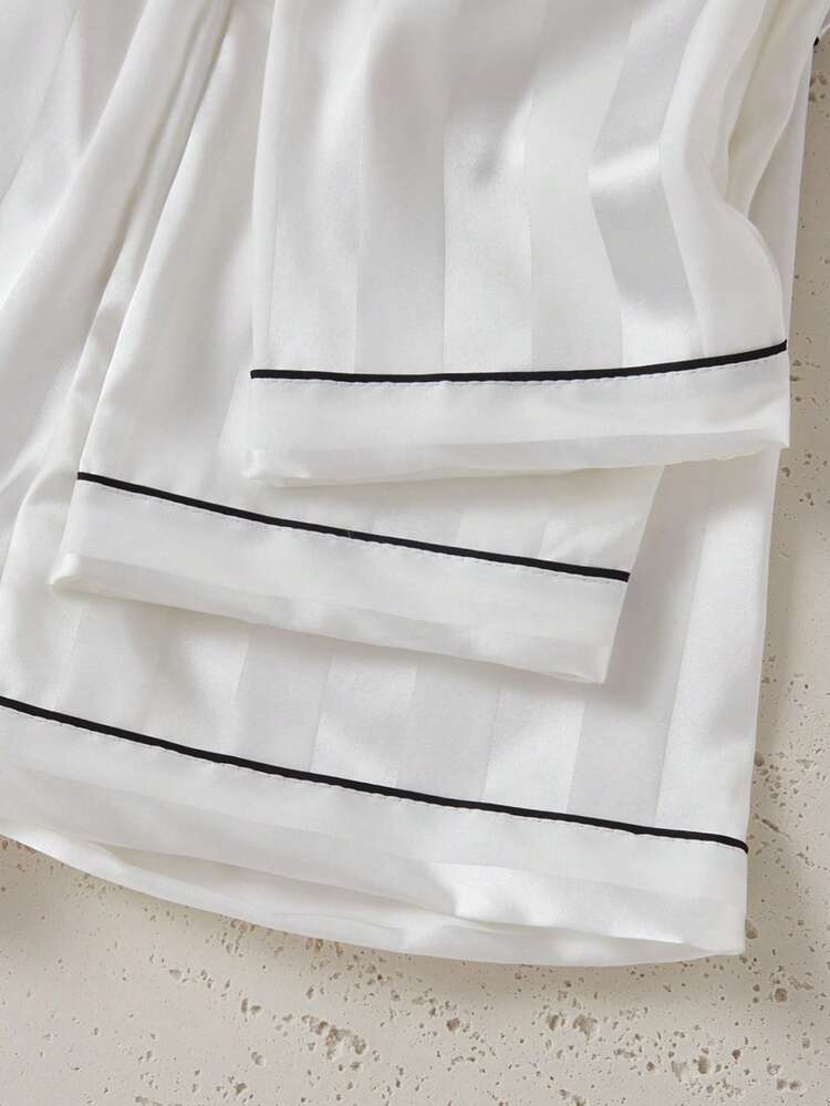 Genkimix Kids 3pcs Girls Watermelon Striped Short Sleeve Cardigan, Shorts And Pants Casual Loungewear Set White Pj Set - White - View 7