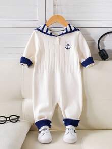 SHEIN Unisex Baby Cute Navy Striped Long Sleeve Sweater Romper, Autumn/Winter Baby Clothes  Fashion - Multicolor - View 9