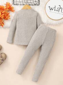 2pcs/Set Girls' Black Turtleneck Long Sleeve Leggings Tight-Fitting Underwear Set - Apricot - View 2