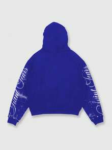 ROMWE MEN Street Life 男士休闲印花拉链卫衣，秋冬款 - 藍色 - 查看 2