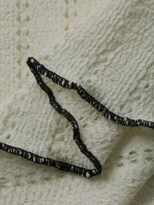 FRIFUL 女士休闲纹理荷叶边下摆长袖T恤，秋季款 - 淺藍色 - 查看 3