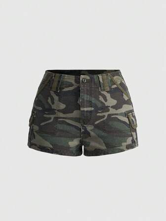 Street Life شورت كارجو جينز كامو مقاس كبير