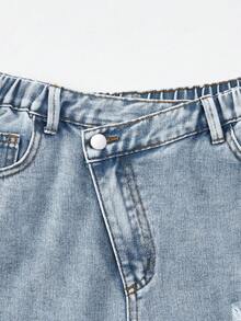 SHEIN ChillGRL Jeans für Teenager Mädchen, Y2K Collegestil, lässig weite Passform, abgenutzte Taille, bequeme Baumwolle, geeignet für Alltag, Schule, Partys, Schulanfang Se2025, neue Kollektion