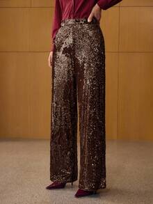 MOTF PREMIUM SEQUIN EMBROIDERED STRAIGHT-LEG PANTS - Coffee Brown - View 8