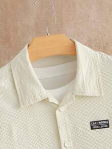 Manfinity NXTstreet Áo sơ mi nam dáng rộng, đa năng, chất liệu in chữ, màu kem thu đông, áo sơ mi nam dài tay màu kem. - Màu be - Xem 4