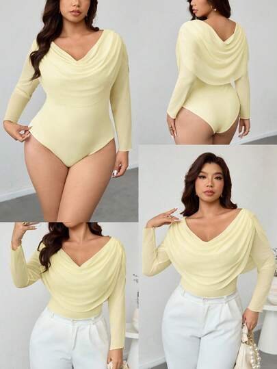 Firerie 加大码优雅低胸长袖网眼透视修身性感衬衫，适合情人节、音乐会、表演、约会、正式晚宴、庆典、婚礼、性感、优雅、通勤、返校、度假、海滩、浪漫、办公室女神、美人鱼风格、生日派对