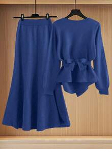 Lyxana New Elegant Button Decor Pullover Sweater, Minimalist European & American Style Fashion Knit Top - Blue - View 2