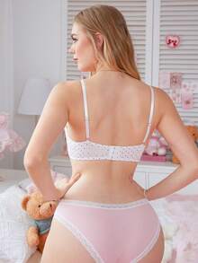 PetitDoll 1pc Cute & Sweet Heart Print Bow Decor Wire-Free Bra For Women - Red and White - View 2