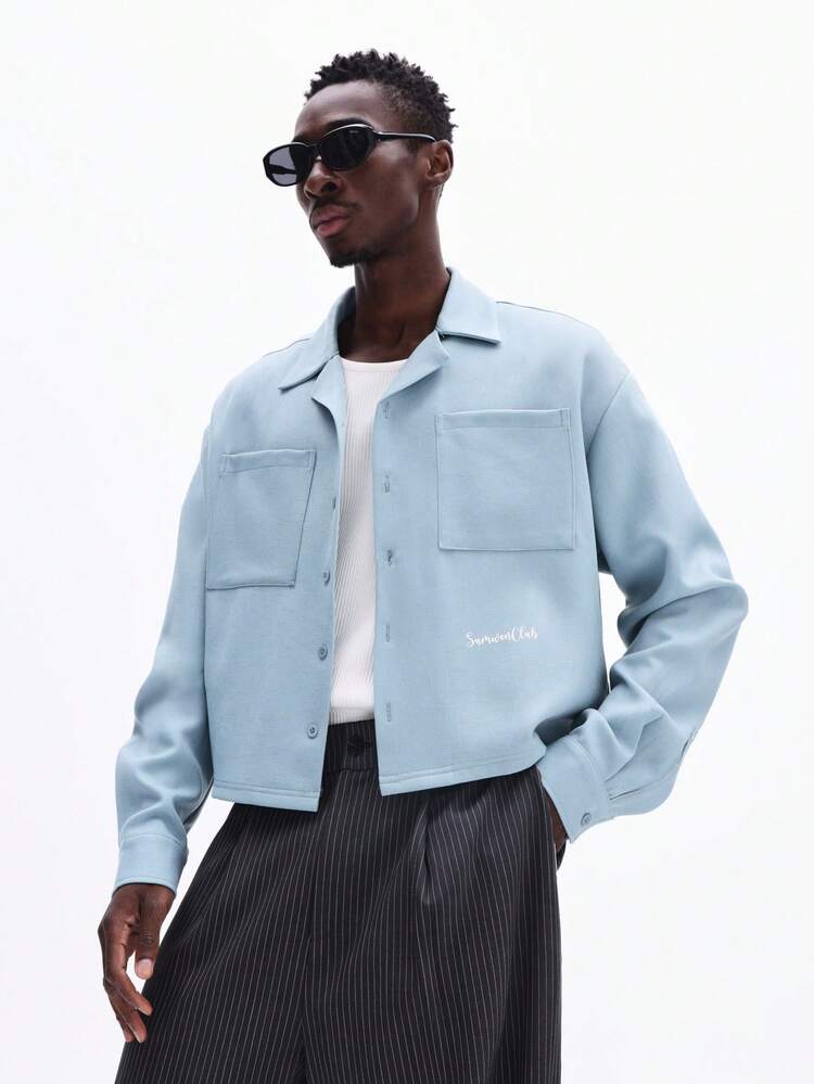 리비어 칼라 긴팔 텍스처 셔츠