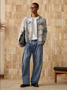 AKNOTIC Pantalones casuales rectos y sueltos tejidos para hombres, uso diario de moda - Azul lavado oscuro - Ver 6