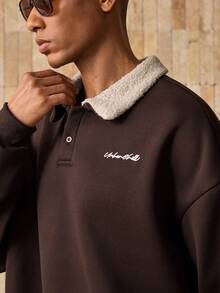 Manfinity Unisex 男士针织休闲宽松保暖长袖运动衫，秋冬 - 棕色 - 查看 4
