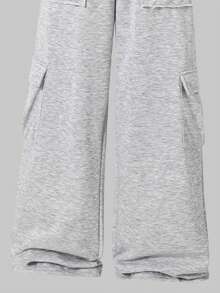 SHEIN ChillGRL 2 件套青少年女孩休闲宽松针织连帽拉链短款运动衫和时尚百搭运动裤套装，适合秋冬季 - 灰色 - 查看 4