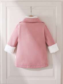SHEIN Autumn/Winter Wool Blend Coat With Furry Cuff Design, Fashionable, Sweet & Elegant Baby GirlOuterwear, Suitable For Outings, Parties, Celebrations - Pink - View 2