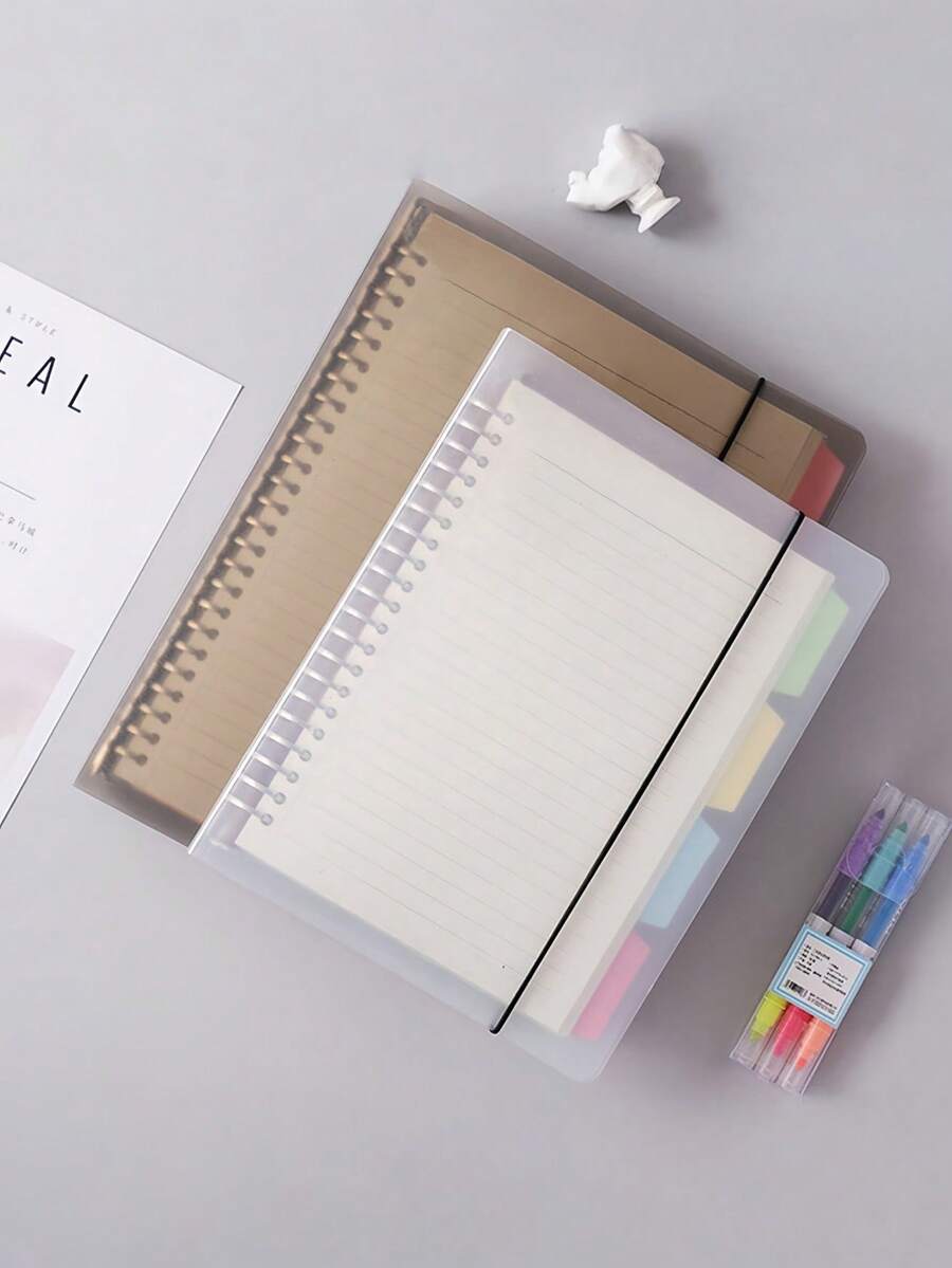 A4 Binder Notebook, Refillable With Blank/Line/Grid/Cornell Style, Replaceable Metal Ring Planner Spiral Notebook Office Binder Diary Suitable Stationery 26-Hole Gift - Multicolor - View 1