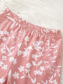 Baby Girls Pajamas-Pajama Set Crew Neck Long Sleeve Top And Pants White Dot Print Pink Ruffle Collar Pink Floral Print Four Season 2026 New Year Essential Baby Girls Clothes - Multicolor - View 5