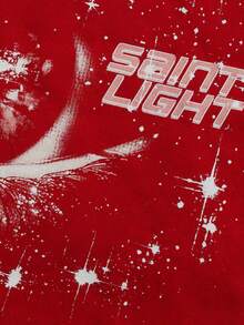 ROMWE MEN Street Life 春季休闲印花红色男士休闲抽绳连帽长袖朋克创意时尚拉链卫衣，Y2K - 紅色 - 查看 4