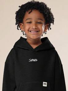 SUMWON 男童连帽卫衣，眼睛印花设计，长袖套头衫，休闲秋冬街头风度假装 - 黑與白 - 查看 5