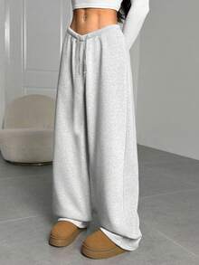 SHEIN Teens Girls' Knit Loose Casual Drawstring Ankle Length Pants