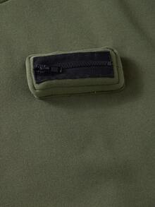 SHEIN Vacaura Bộ 2 món áo hoodie nỉ dáng rộng màu trơn hở vai phong cách đường phố giản dị cho bé trai tuổi mới lớn và quần túi hộp, mùa thu/đông - xanh quân đội - Xem 5