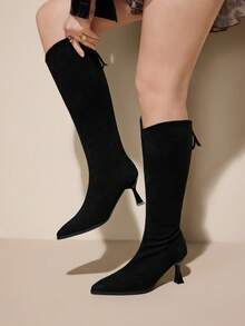 CUCCOO CURVES Women's Black Slim Heel Wide Fit Boots, Casual & Minimalist, Autumn/Winter For Christmas - Black - View 4