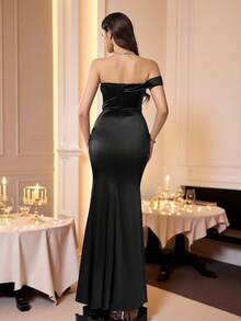 Coutiva Váy dạ hội trang trọng xẻ cao đính sequin dành cho nữ - màu đen - Xem 2