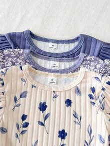 SHEIN Bộ 6 món/Bộ đồ thường ngày cổ tròn tay dài cho bé gái, họa tiết hoa hồng mềm mại dễ thương thời trang Hàn Quốc, bộ đồ dày dặn, thích hợp mặc hàng ngày vào mùa xuân, mùa thu, mùa đông hoặc mặc ở nhà - Nhiều màu - Xem 4