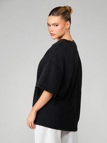 Missguided x Playboy Oversized Washed Graphic Tee With Logo Print Crew Neck Short Sleeve Cotton Streetwear T-Shirt For Casual Daily Wear Fall Winter - Black - View 2
