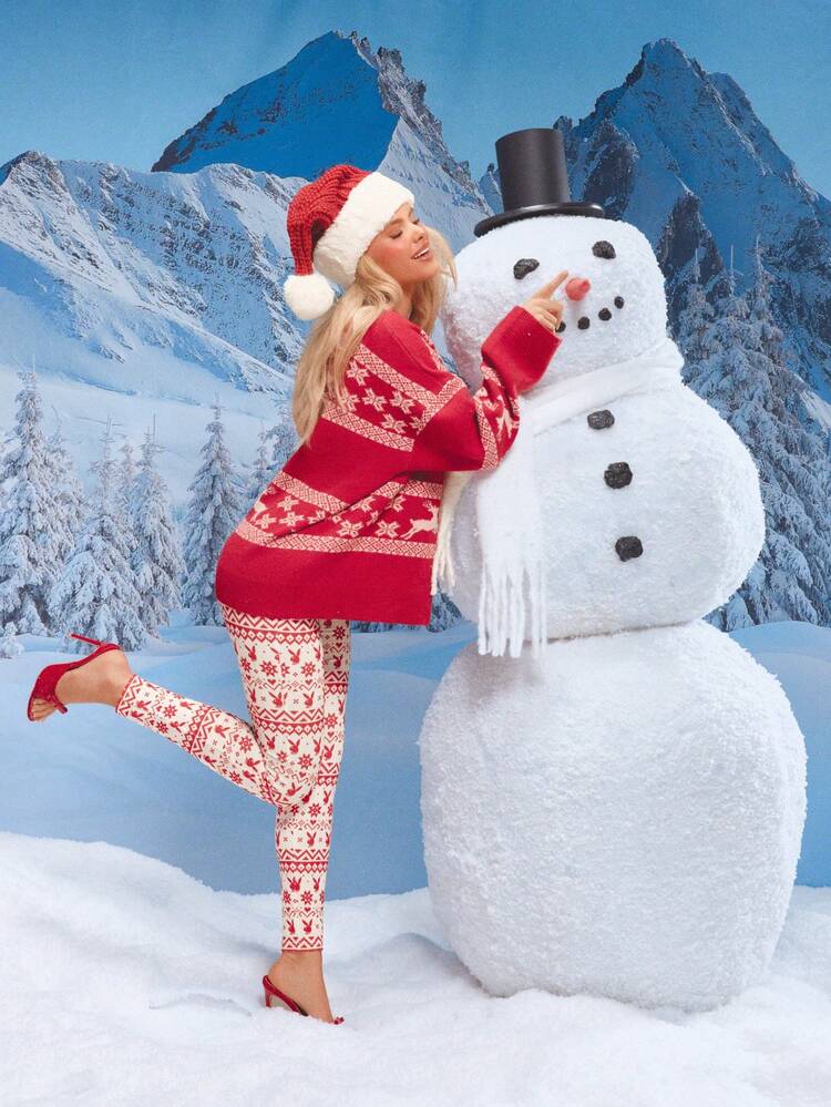 MISSGUIDED Oversized Christmas Jumper With Reindeer Snowflake Jacquard Knit Holiday Sweater Festive Winter Pullover Christmas